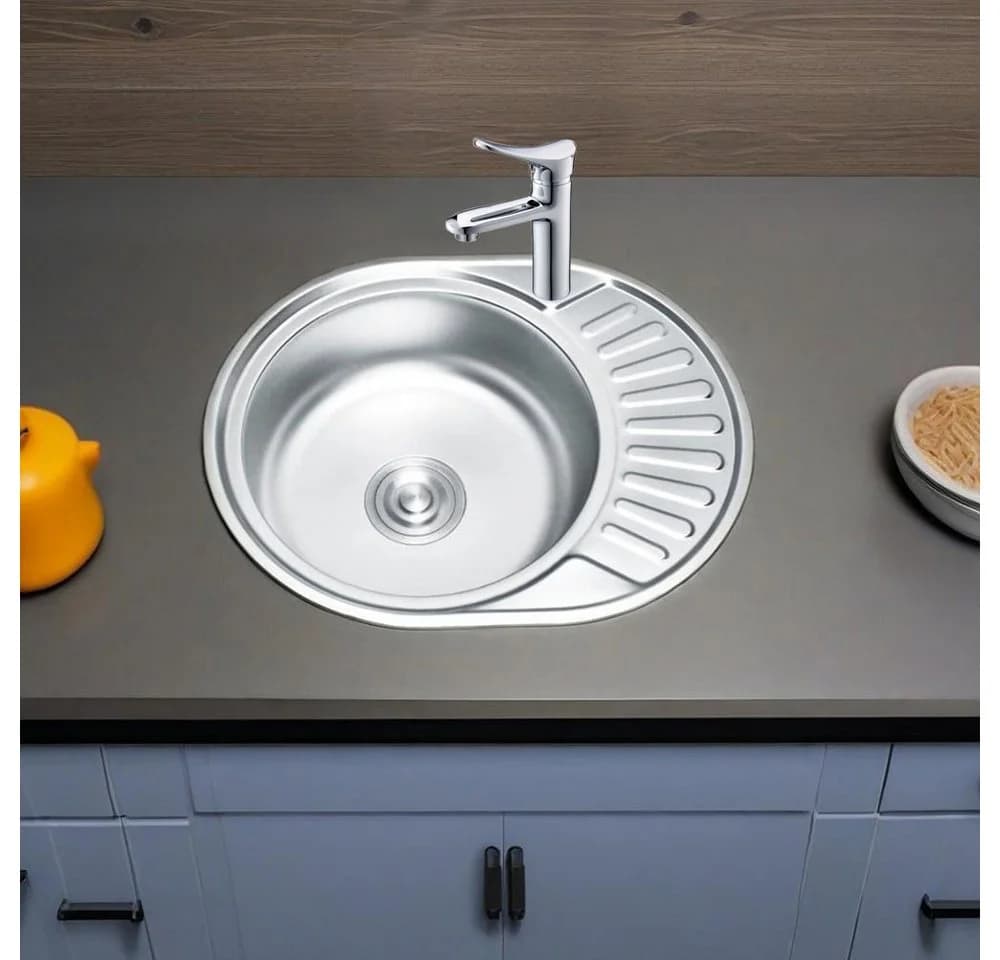 Feel2Home Edelstahlspüle 57cm Einbauspüle Rundbecken