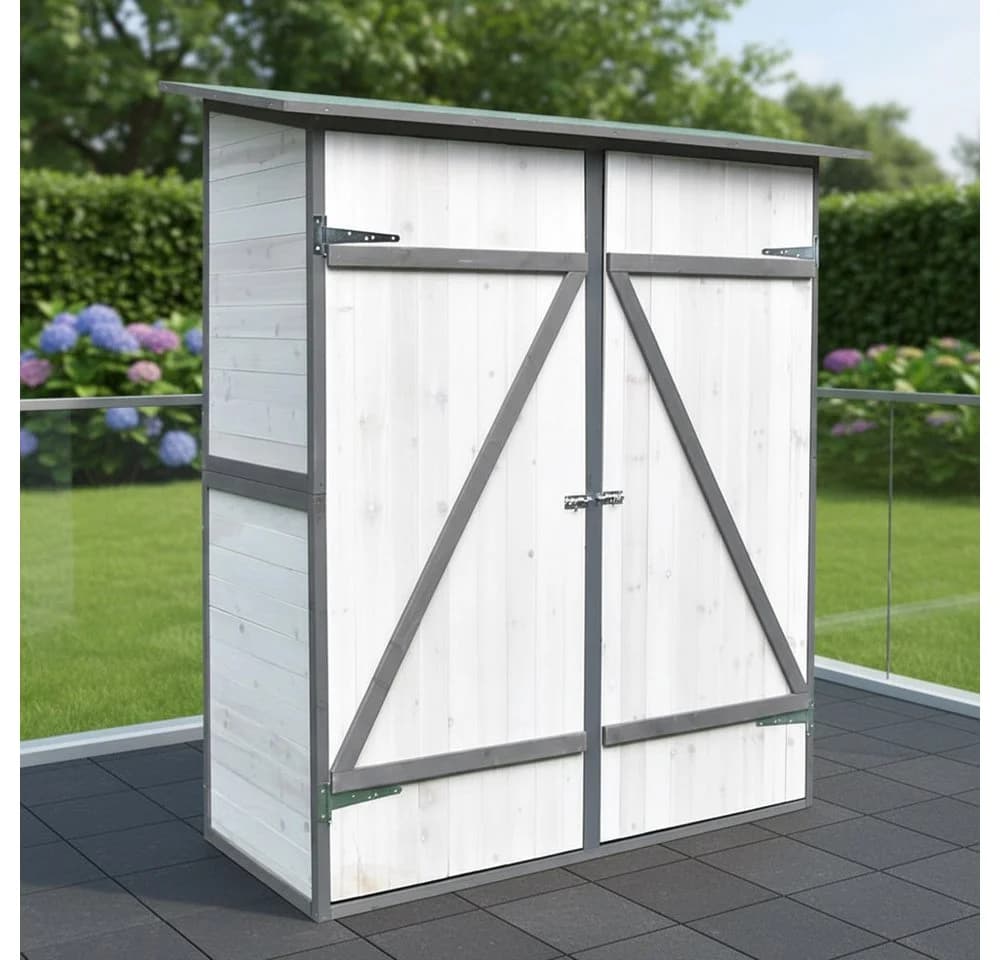 Feel2Home Gartenschrank Holz Grau/Weiß mit Pultdach & Regal - Bild 2