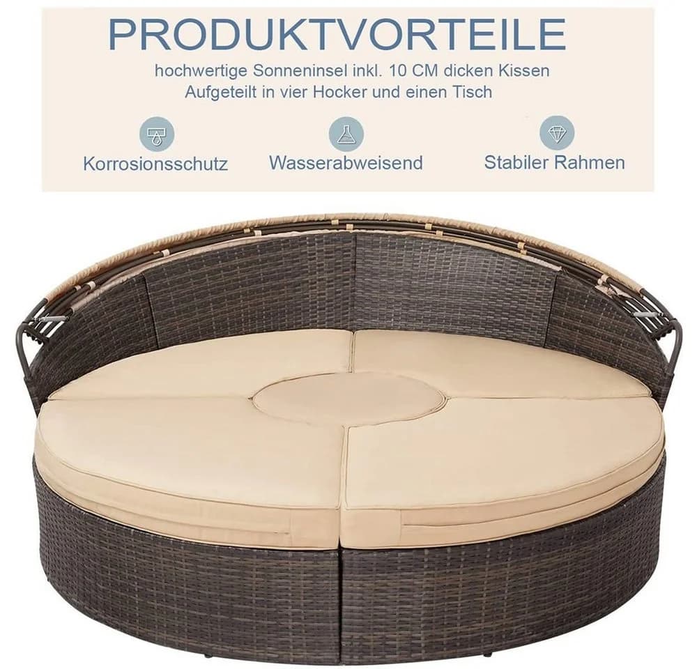 Feel2Home Sonneninsel Polyrattan Gartenmuschel mit Sonnenschutzdach - Bild 3