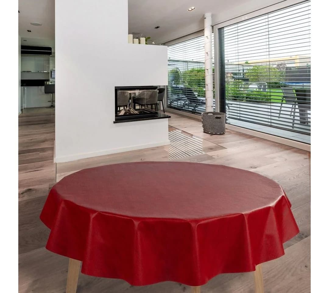 laro Wachstuch-Tischdecke Rot Leinenoptik Rund 140cm - Bild 2