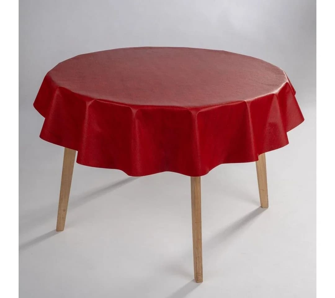 laro Wachstuch-Tischdecke Rot Leinenoptik Rund 140cm - Bild 3