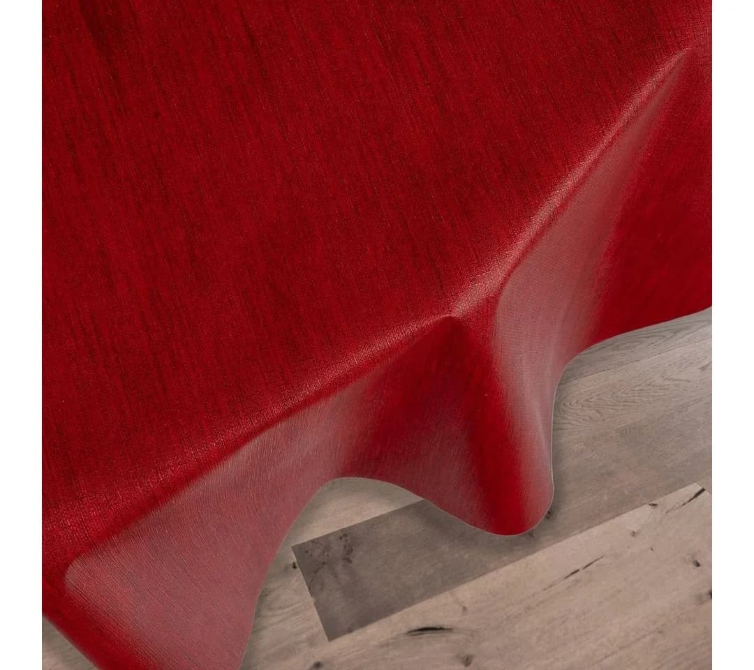 laro Wachstuch-Tischdecke Rot Leinenoptik Rund 140cm - Bild 4