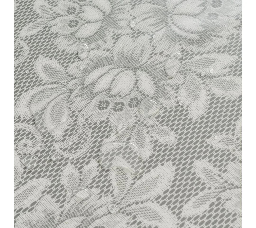 laro Wachstuch-Tischdecke Rund 140cm Grau Weiß Blumenmuster - Bild 5
