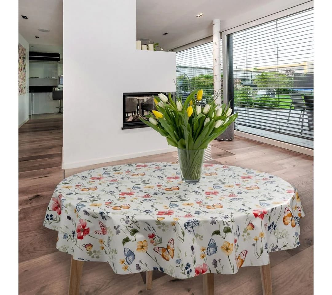 laro Wachstuch-Tischdecke Rund 140cm Floral
