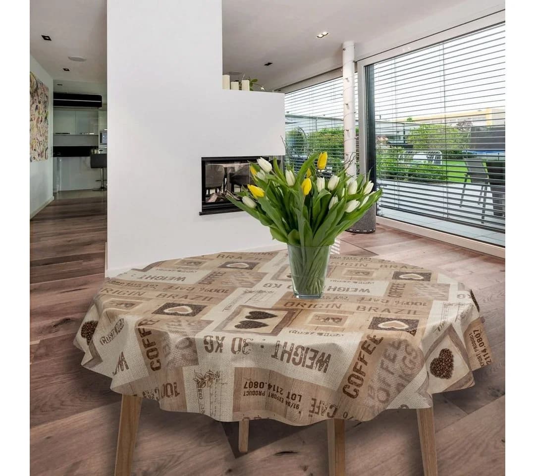 Laro Tischdecke Wachstuch-Tischdecken Kaffee Herzen Rund 140cm