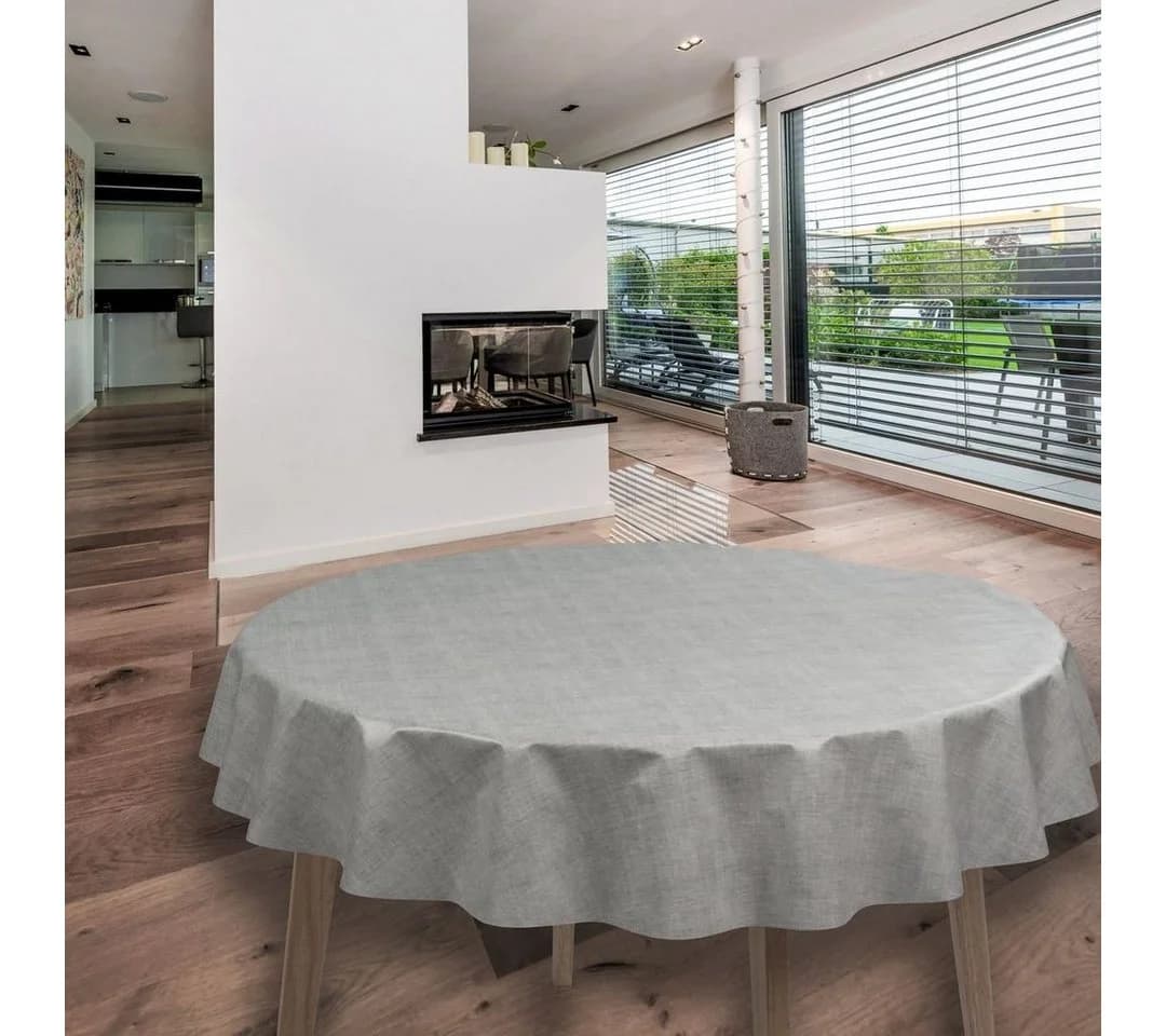 laro Wachstuch-Tischdecke Grau Leinenoptik 140cm