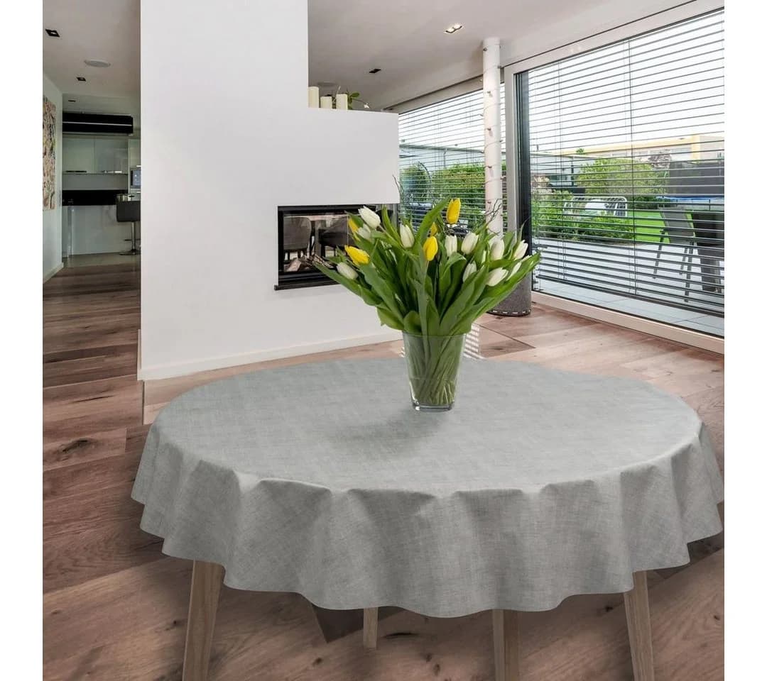 laro Wachstuch-Tischdecke Grau Leinenoptik 140cm - Bild 2