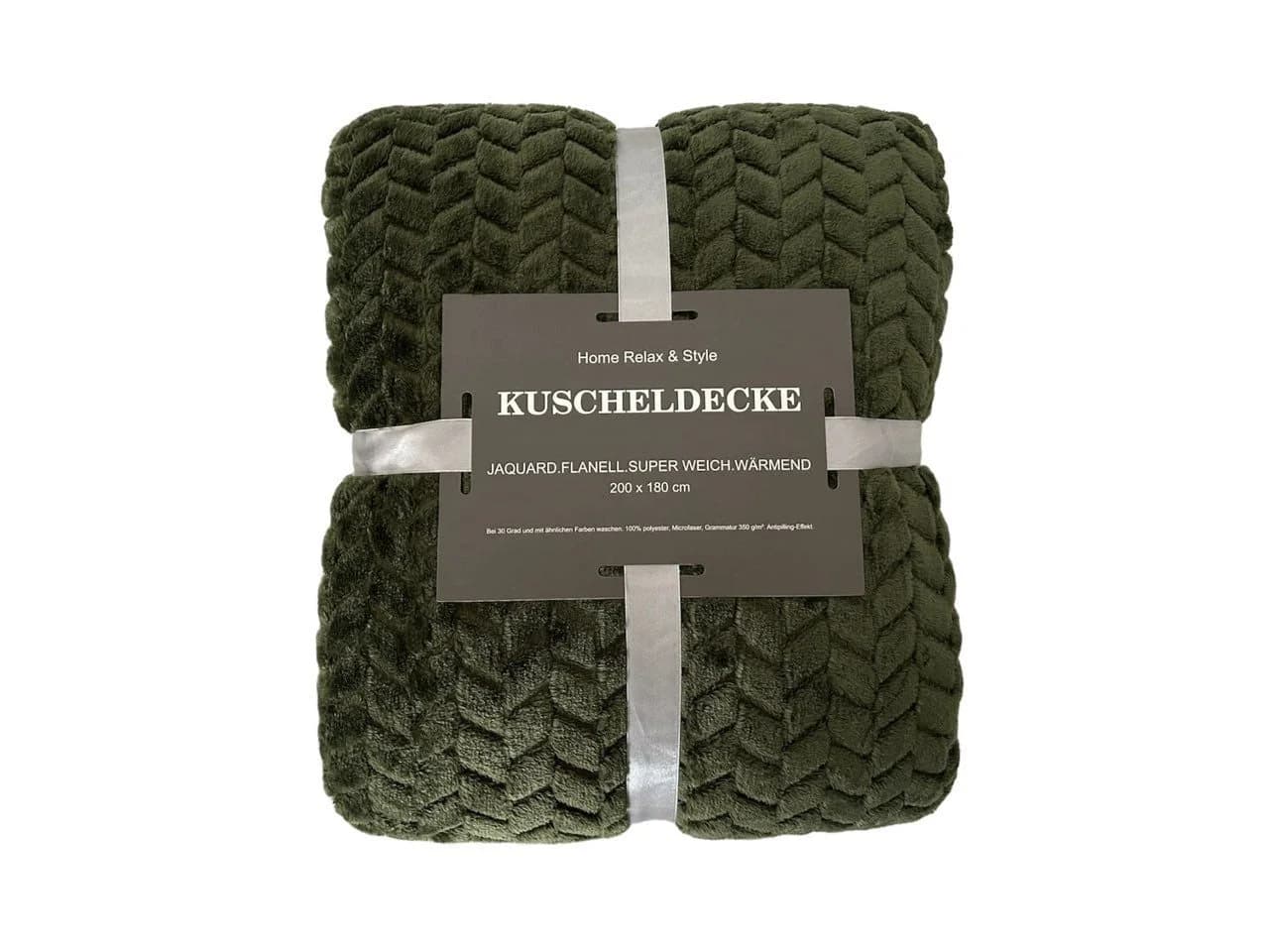 VewoTex Wohndecke Jacquard Kuscheldecke Olivgrün Flanell XL