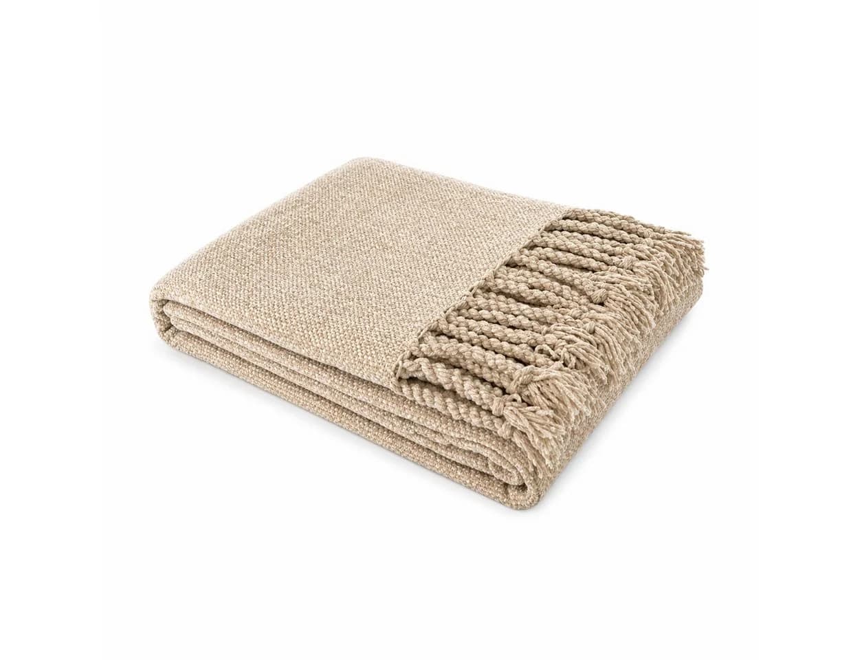 VewoTex Chenille Kuscheldecke Boho Style Creme-Braun mit Fransen