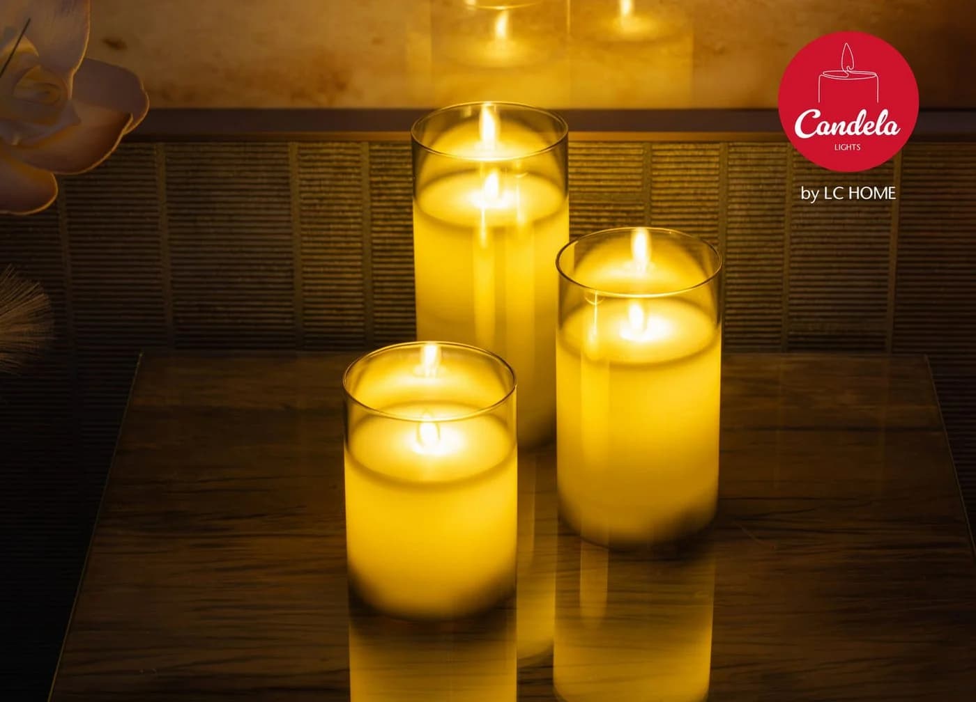 Candela Lights Festival LED Echtwachs-Kerzen 3er-Set Gold/Grau