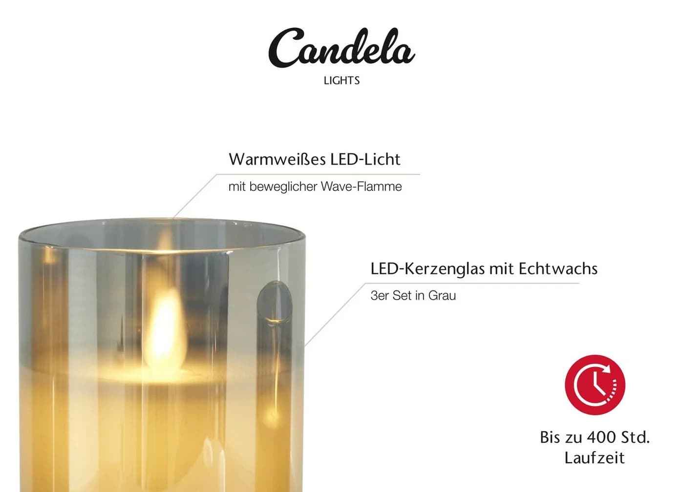Candela Lights Festival LED Echtwachs-Kerzen 3er-Set Gold/Grau - Bild 3
