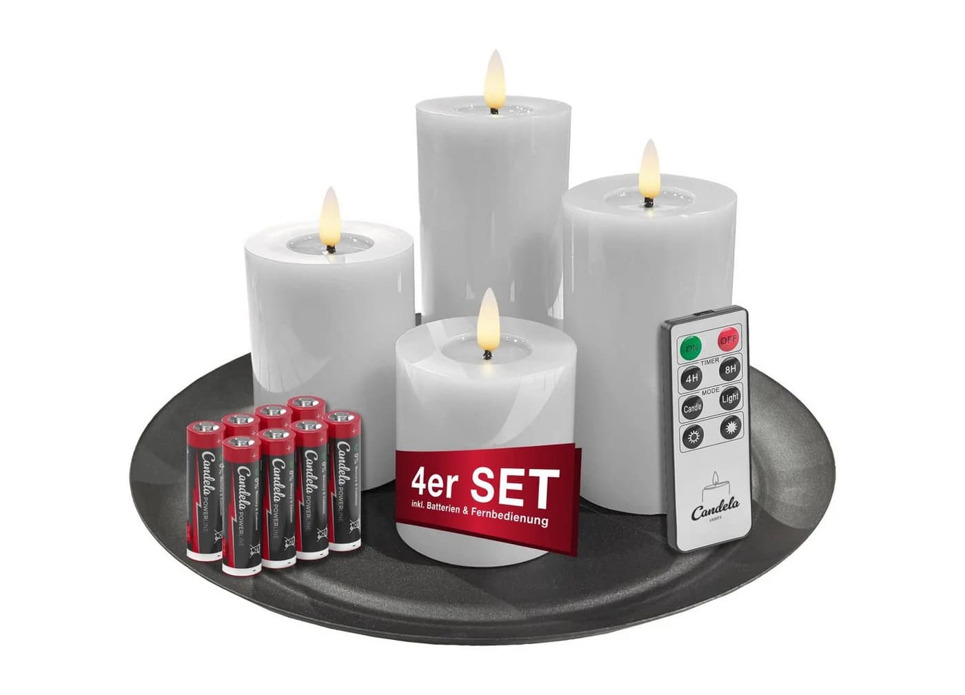 LC Home LED-Kerze Candela Lights LED Kerzen 4er Set Stumpenkerze inkl. Kerzenteller Echtwachs - Bild 2