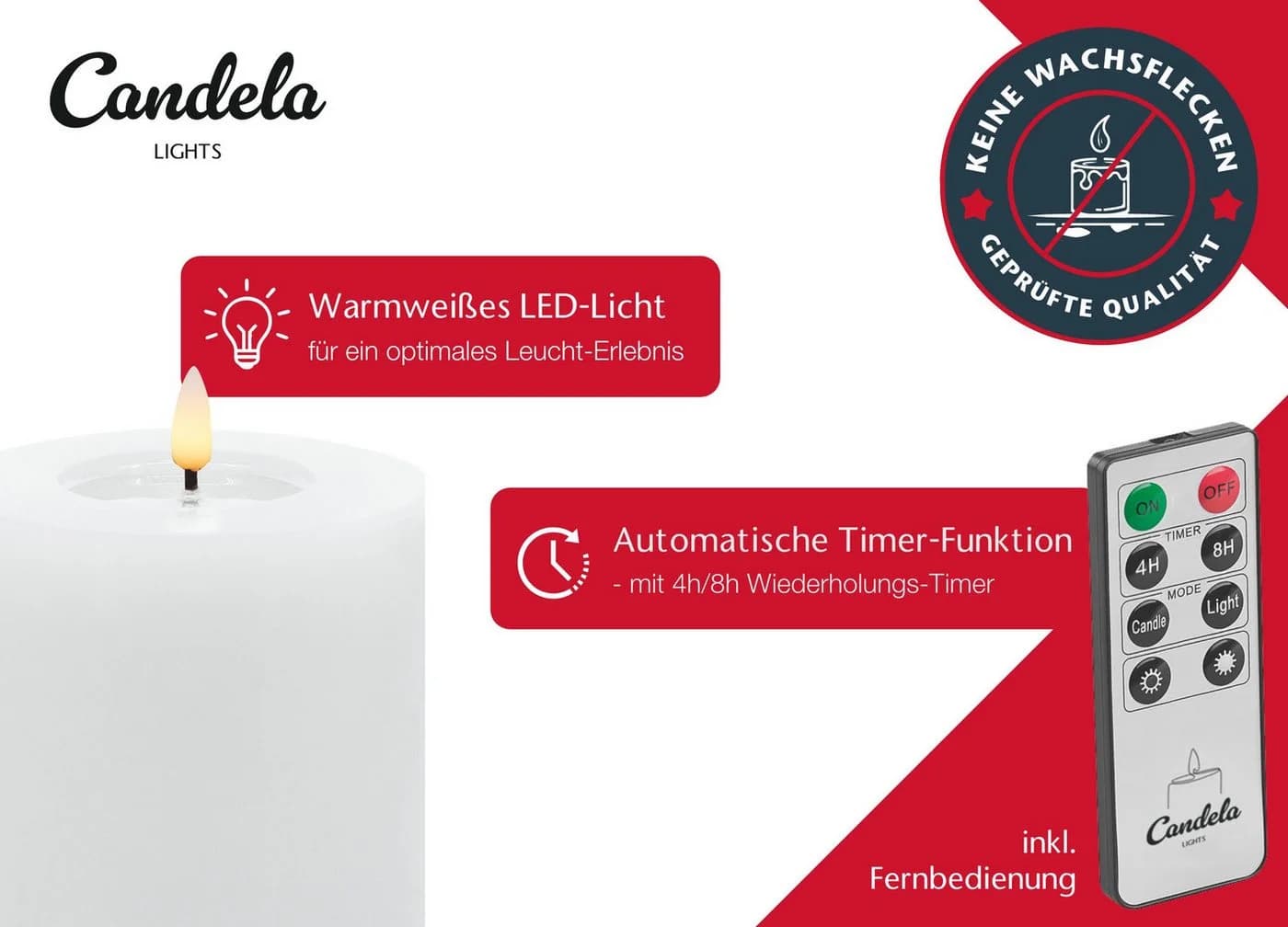 LC Home LED-Kerze Candela Lights LED Kerzen 4er Set Stumpenkerze inkl. Kerzenteller Echtwachs - Bild 3