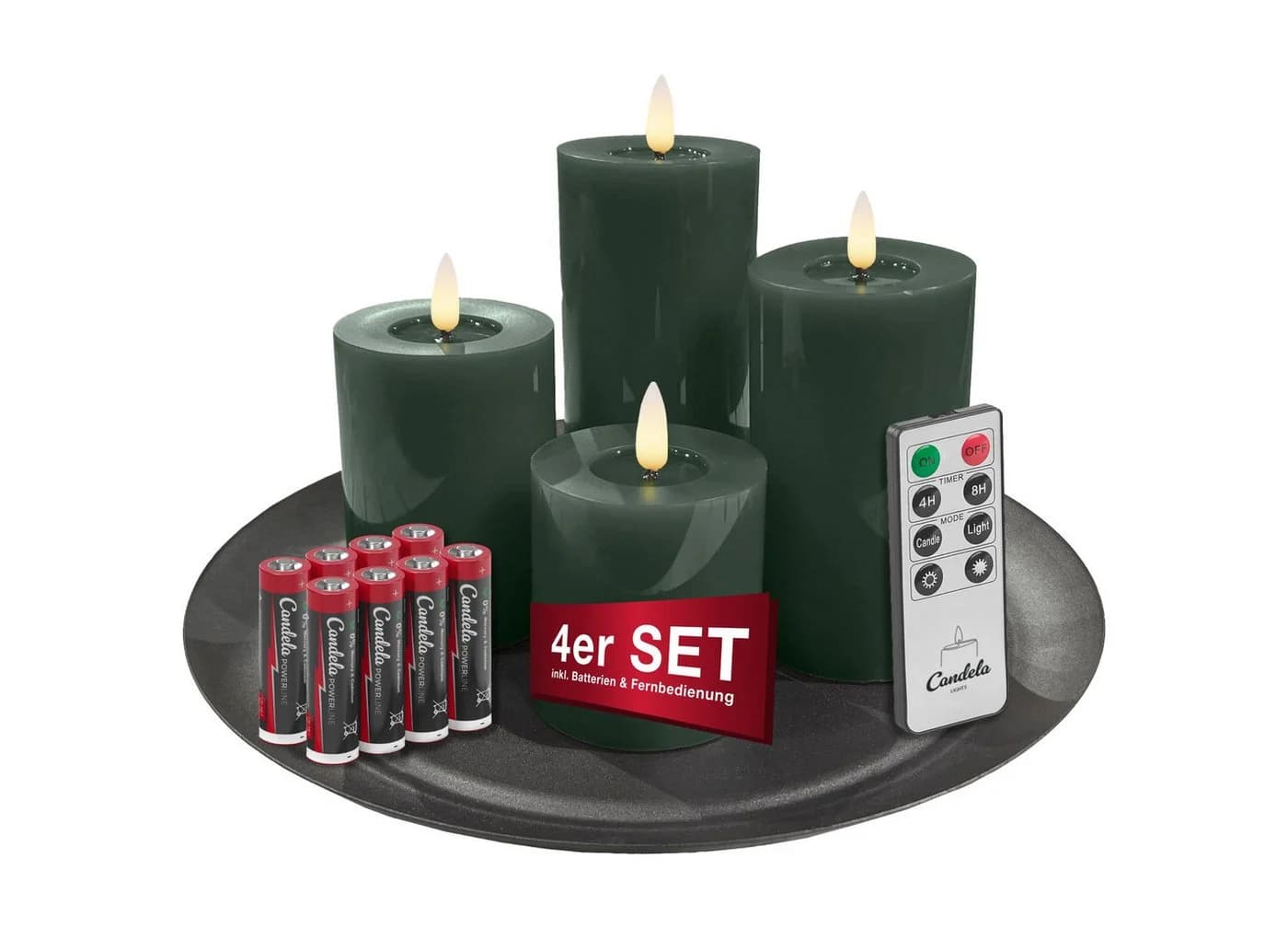 LC Home LED-Kerze Candela Lights 4er Set Echtwachs mit Kerzenteller - Bild 2