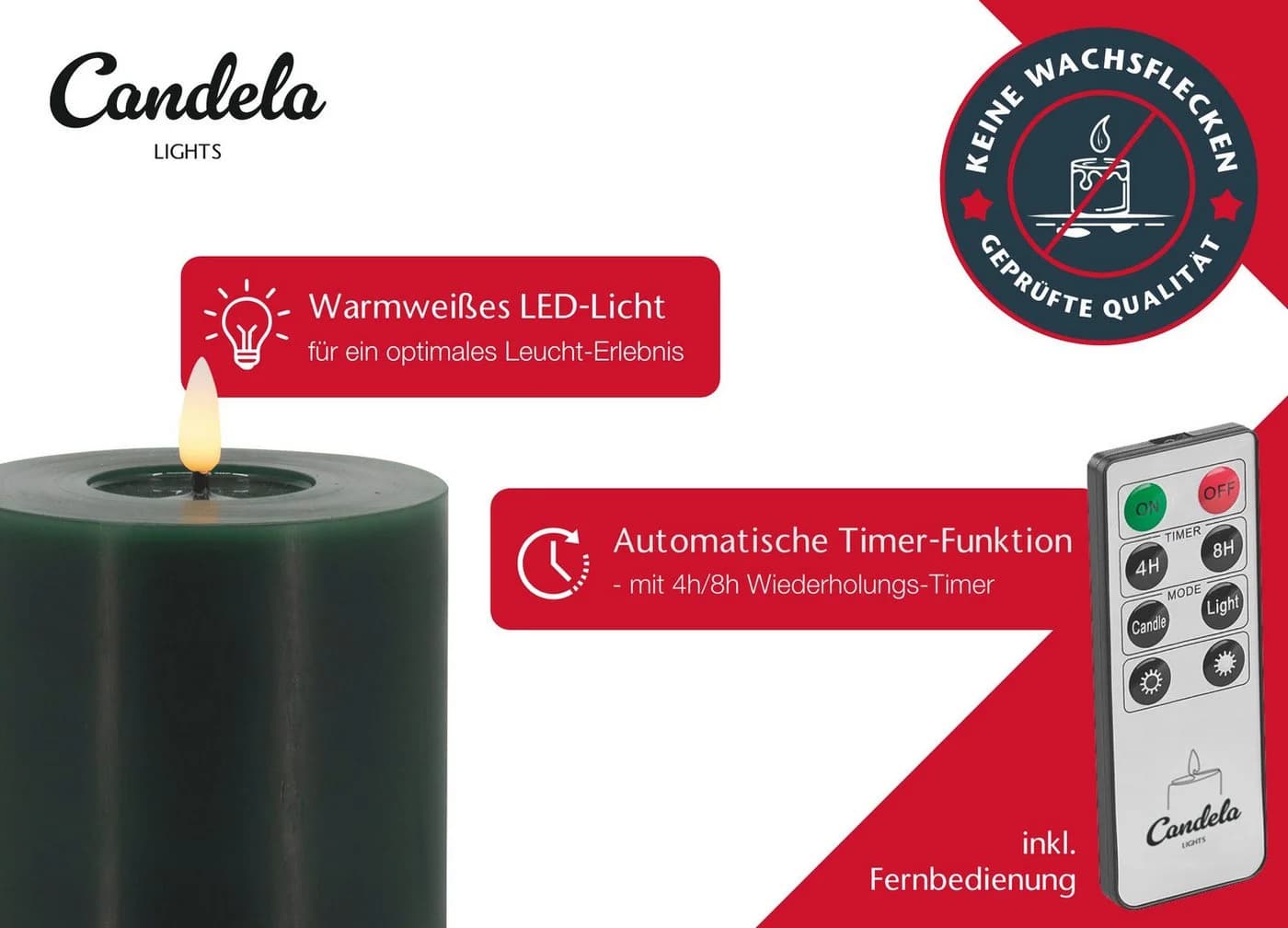 LC Home LED-Kerze Candela Lights 4er Set Echtwachs mit Kerzenteller - Bild 3