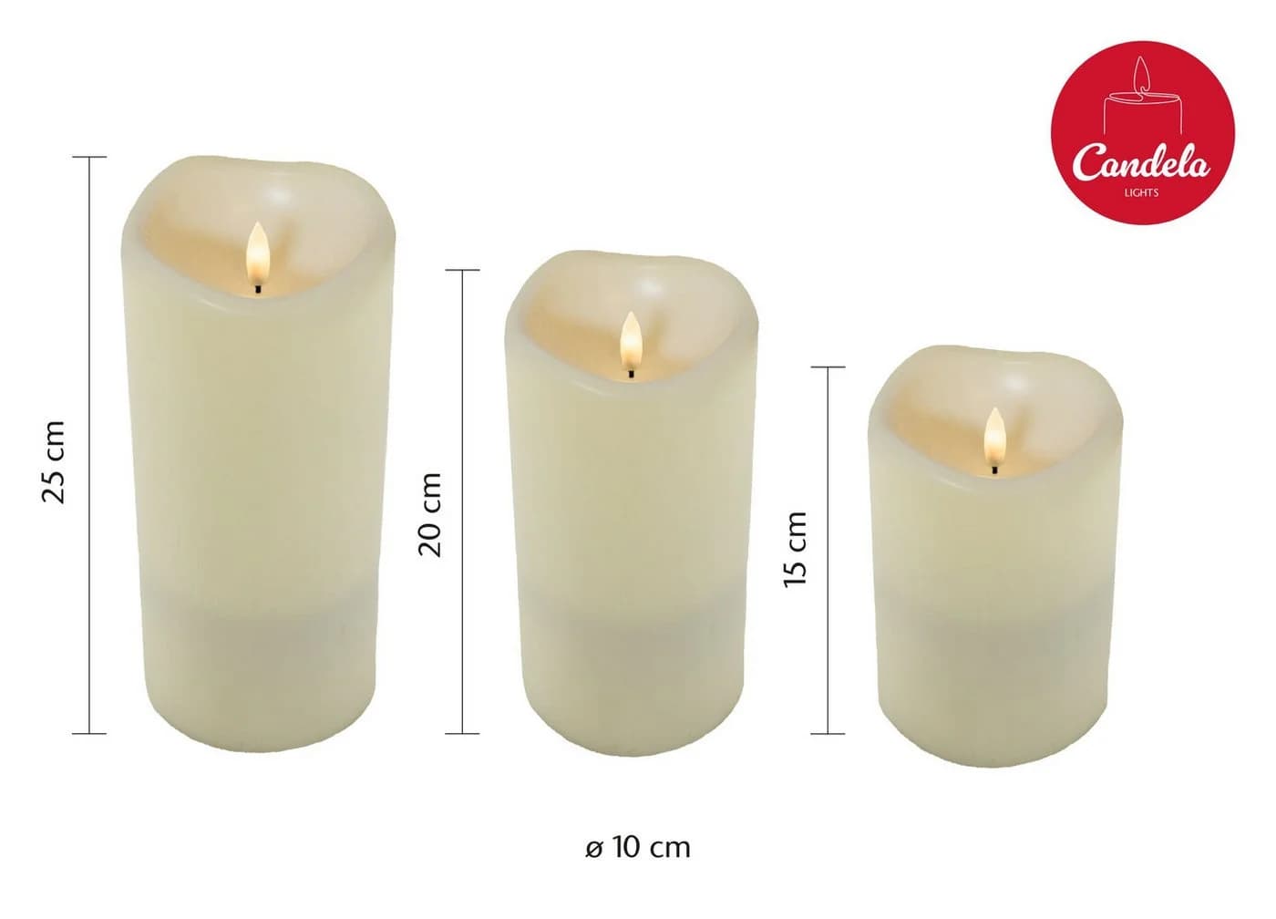 LC Home Candela Lights Outdoor LED Kerzen 3er Set Cream - Bild 3