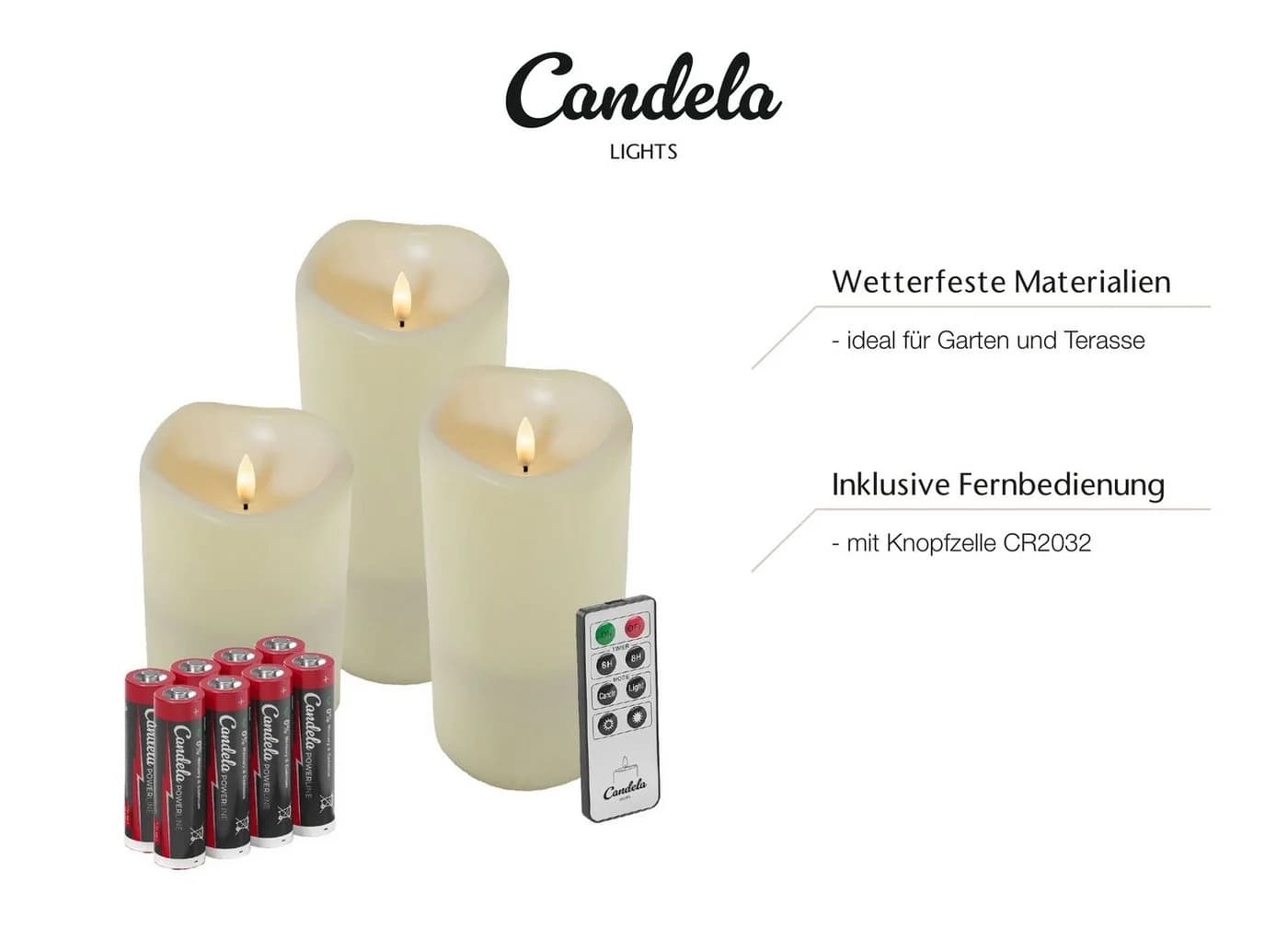LC Home Candela Lights Outdoor LED Kerzen 3er Set Cream - Bild 4