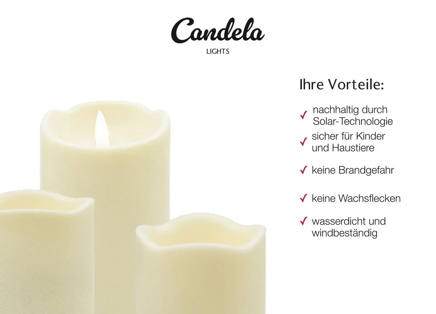 LC Home LED-Kerze Candela Lights Outdoor Solar LED Kerzen 3er Set Sand 4h Timer Funktion - Bild 5