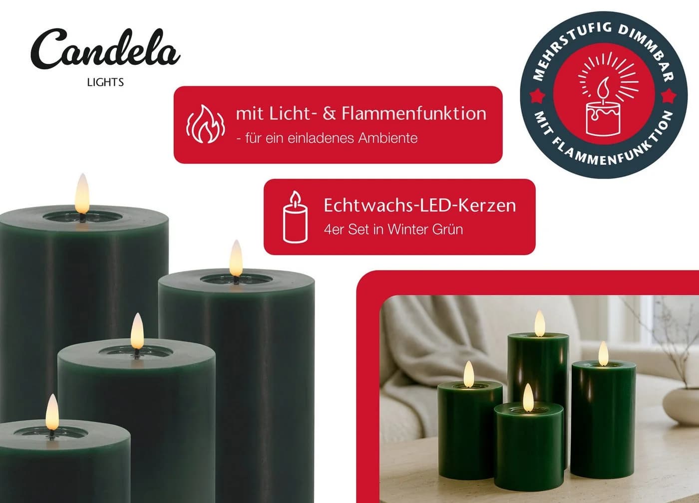 LC Home LED-Kerzen 4er-Set Echtwachs Schwarz mit Fernbedienung - Bild 5