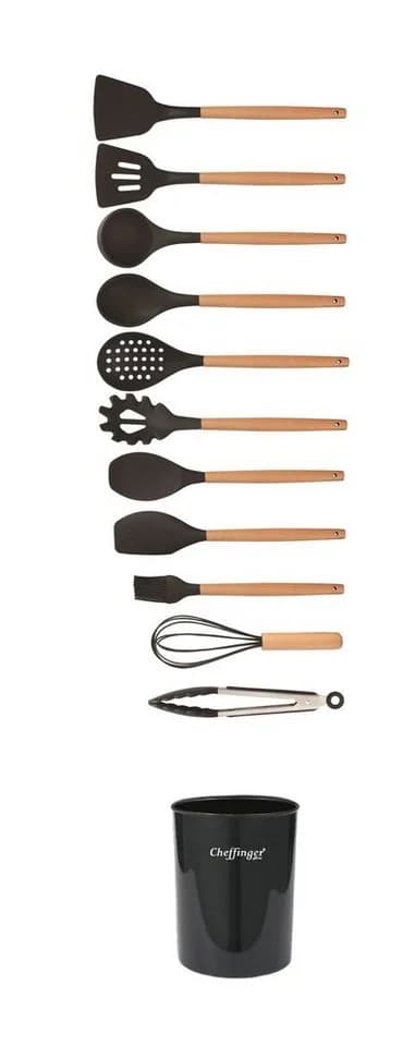 12-tlg Küchenhelfer-Set mit Holzgriffen - Robust & Spülmaschinenfest