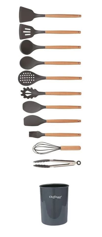 12-tlg Küchenhelfer-Set mit Holzgriffen - Robust & Spülmaschinenfest
