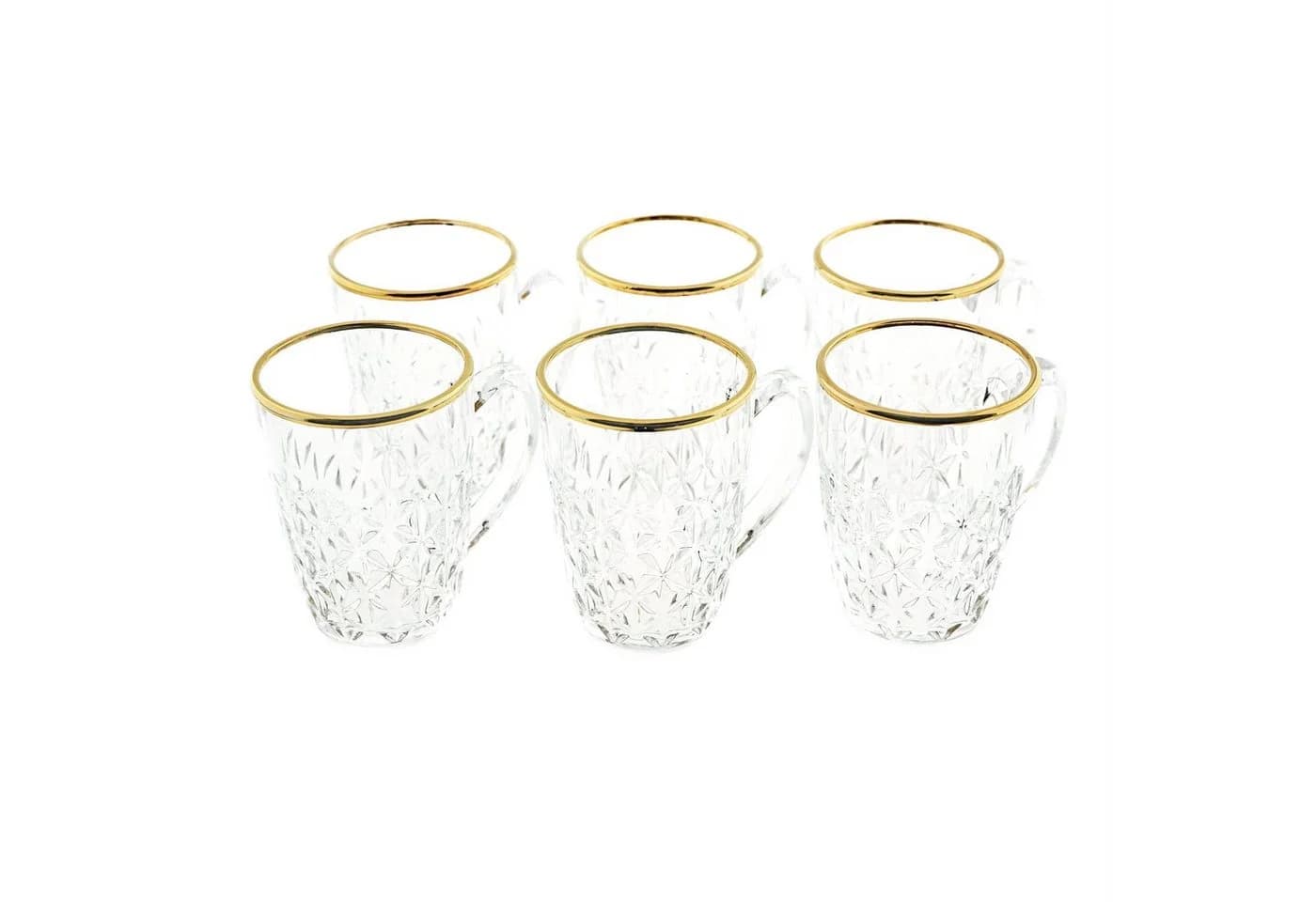 Sunay Teeglas 6er Set mit Henkel Gold Umrandung Transparent - Bild 3