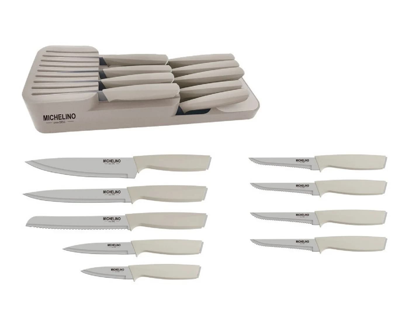 Michelino Messer-Set 10-tlg. Organizer beige/braun