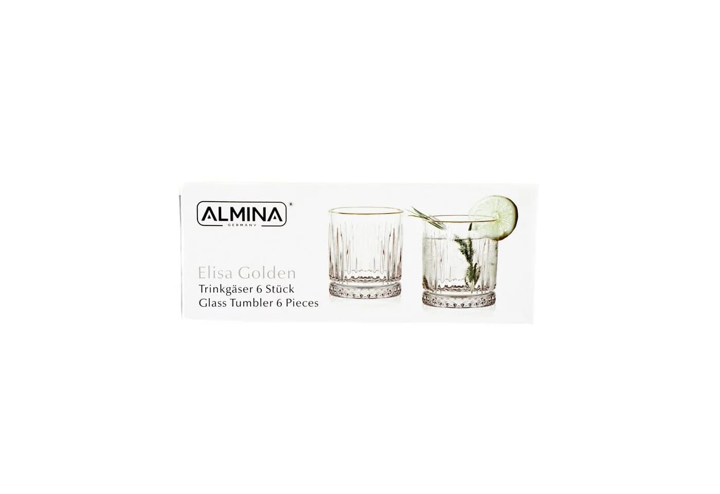 Almina Trinkgläser Set 6-tlg. 240 ml Goldumrandung Riffle Design - Bild 4