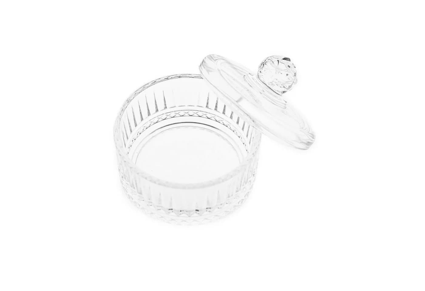 Almina Glasschale Elisa mit Deckel Riffle Design Transparent