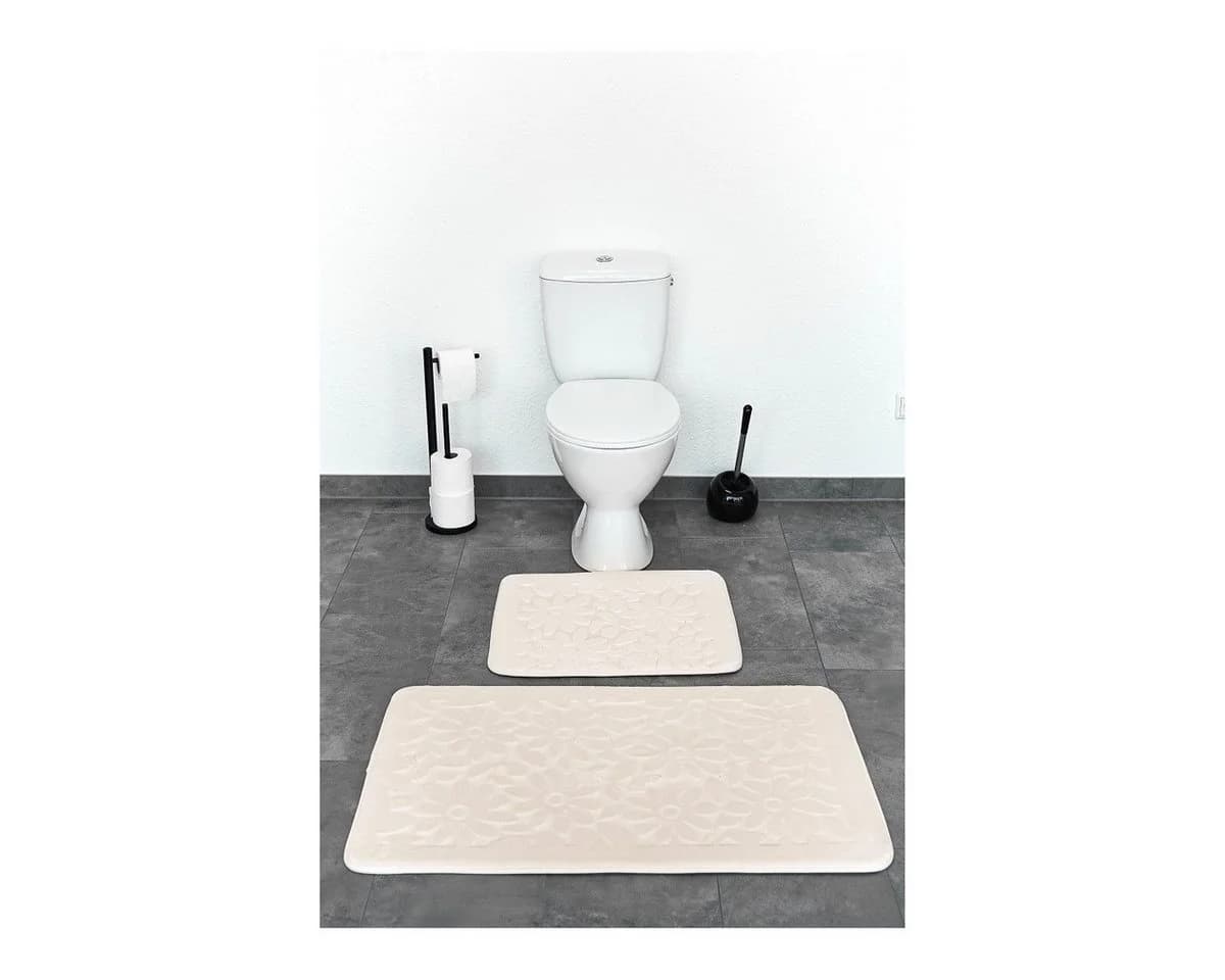 Almina Badematten-Set 2-tlg. Polyester Rutschfest Beige Floral