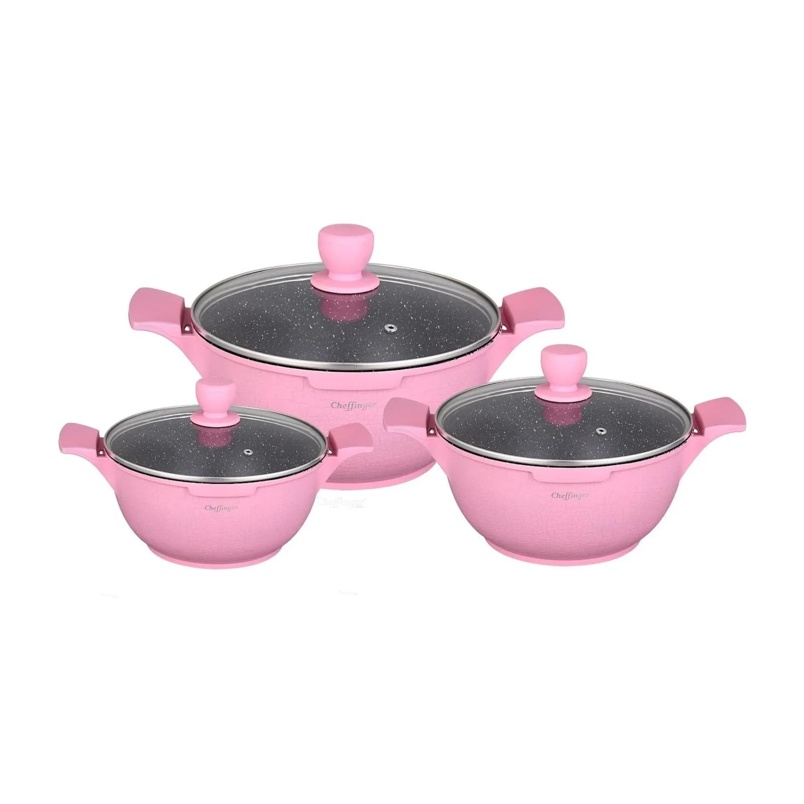 Kochtopfset 20-24-28cm 6-tlg Pink Antihaft-Marmorbeschichtung