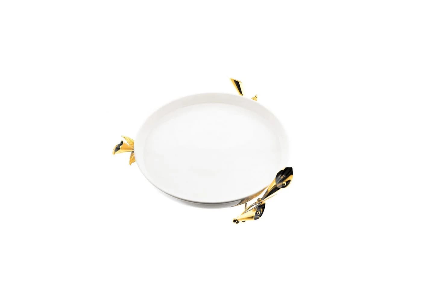 Seviertablett mit Ständer und Teller - Gold/Weiß Edelstahl Porzellan