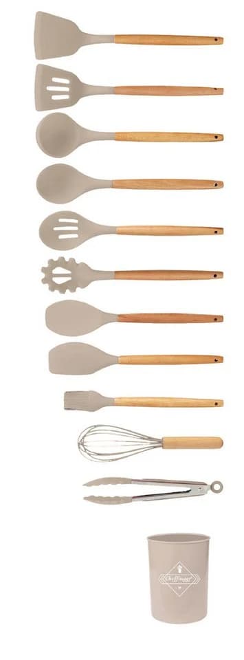Cheffinger Kochbesteck-Set 12-tlg. Beige Silikon Holzgriff - Bild 3