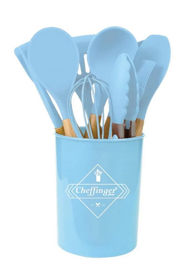 Cheffinger Kochbesteck-Set 12-tlg. Silikon Holzgriff blau - Bild 2