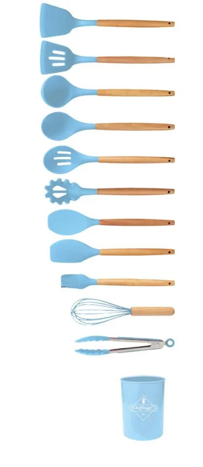 Cheffinger Kochbesteck-Set 12-tlg. Silikon Holzgriff blau - Bild 3