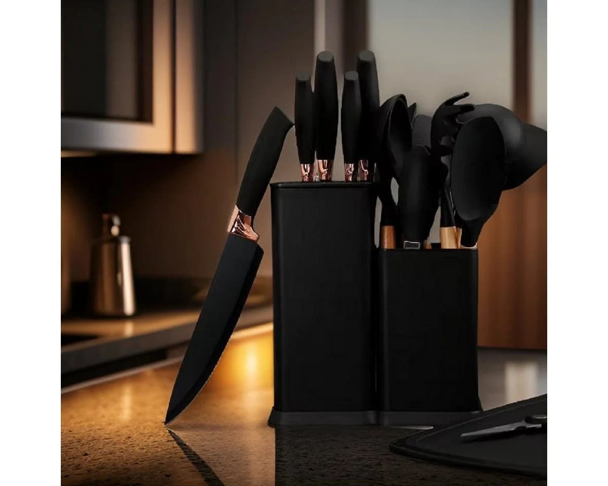 Cheffinger Kochbesteck-Set 19-tlg. Schwarz mit Messerset - Bild 5