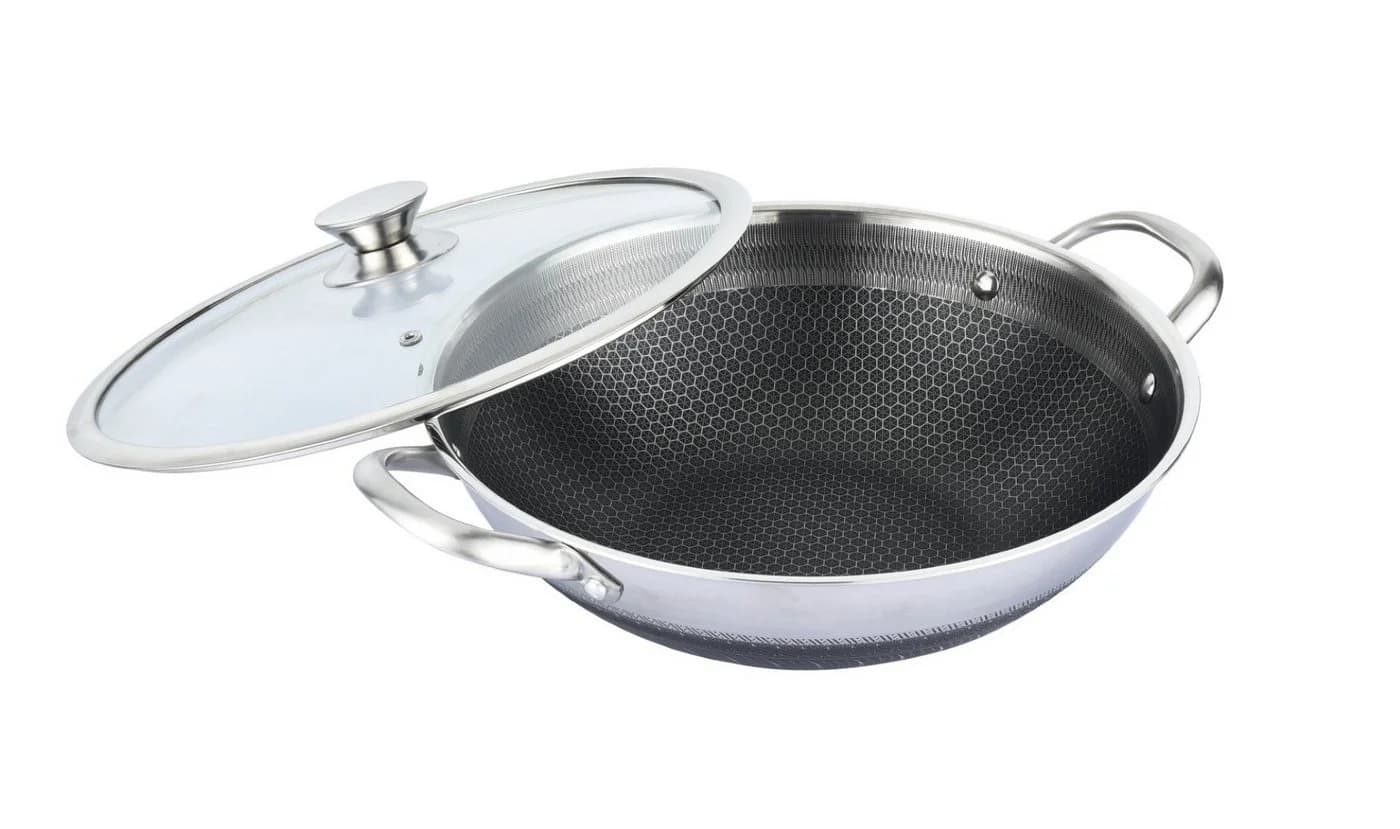 Cheffinger Wok Topf Edelstahl 36cm Wabenstruktur Antihaft Induktion - Bild 2