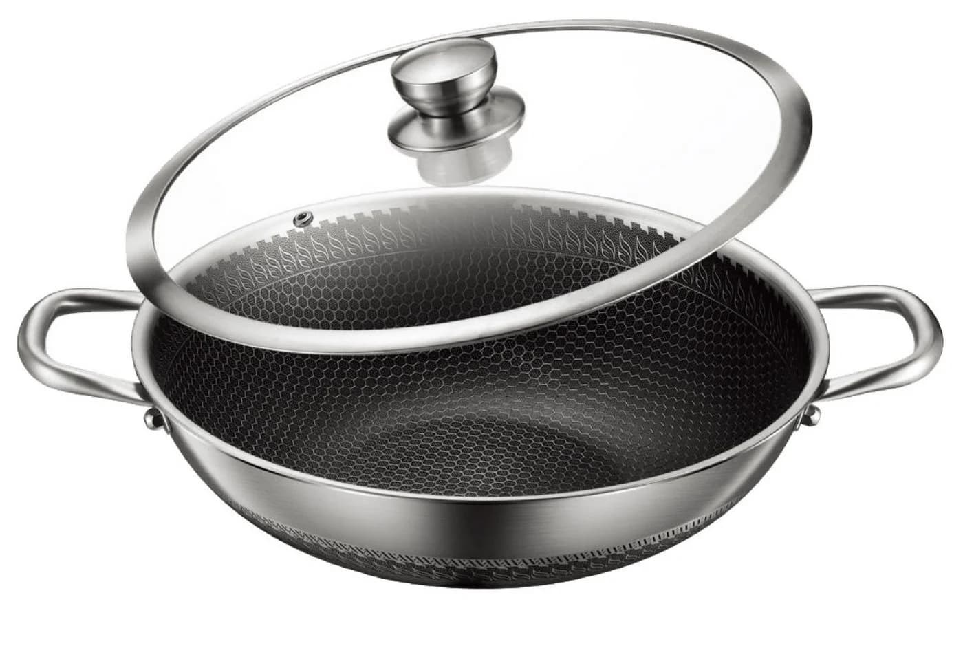 Cheffinger Wok Topf Edelstahl 36cm Wabenstruktur Antihaft Induktion - Bild 4