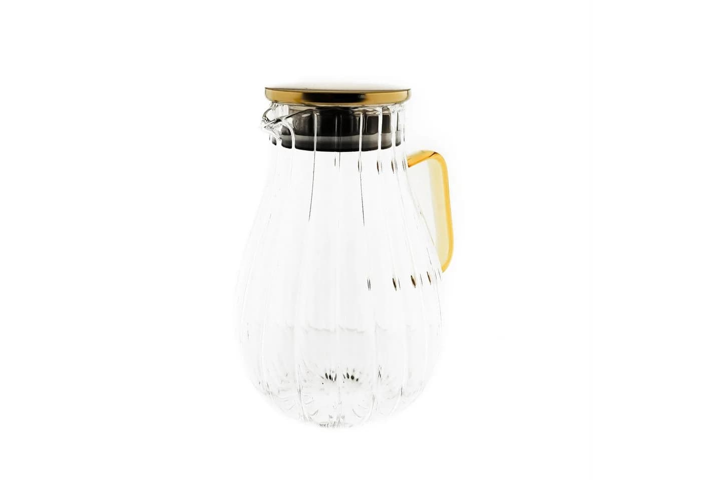 Almina Karaffe aus Glas 1,8 Liter Riffle Design mit goldenem Henkel und Deckel - Bild 2