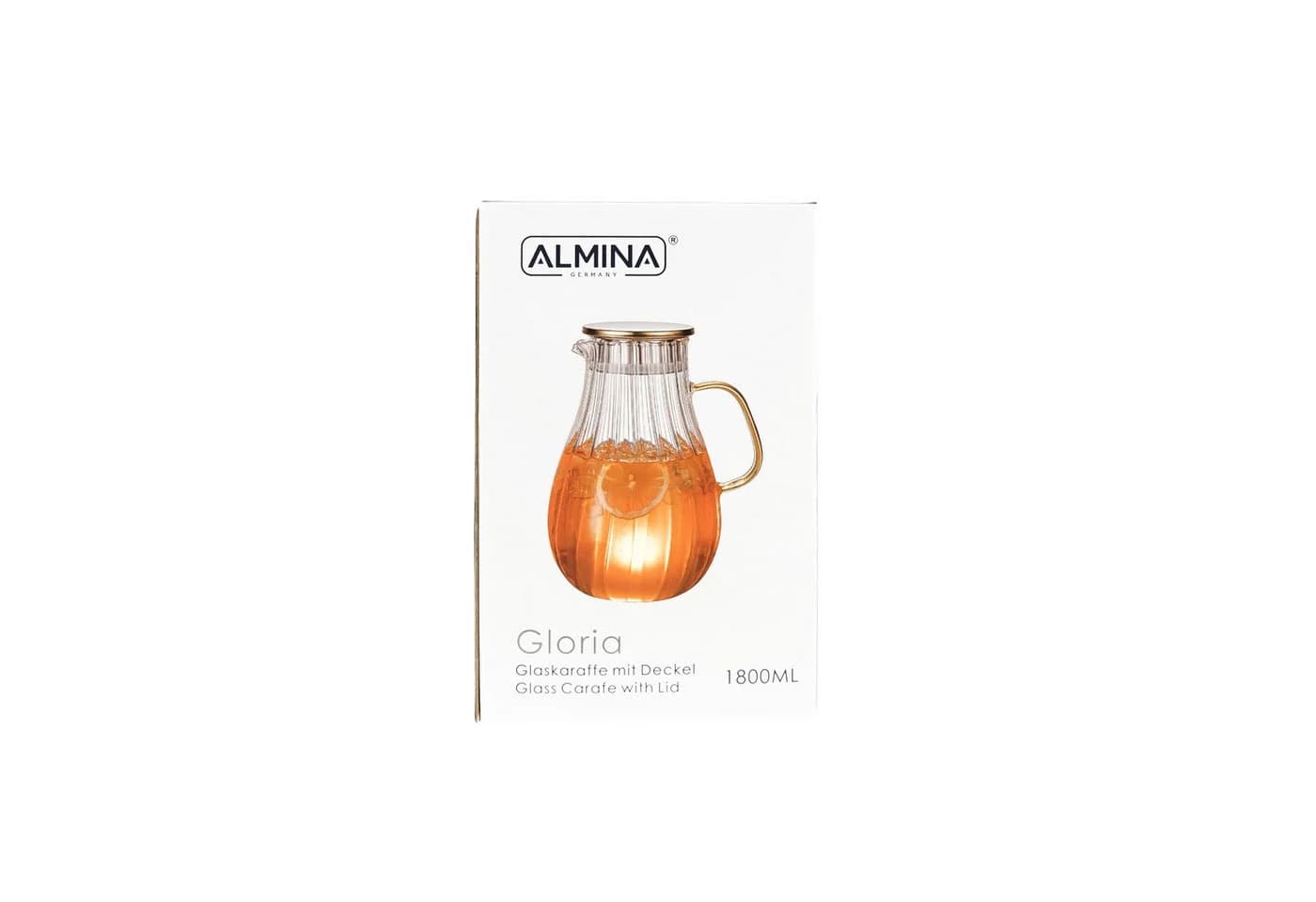 Almina Karaffe aus Glas 1,8 Liter Riffle Design mit goldenem Henkel und Deckel - Bild 4