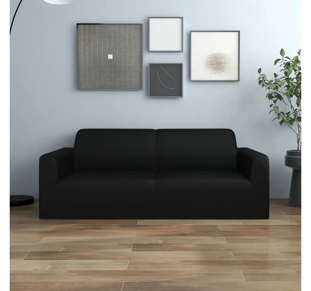 Furnicato Stretch Sofahusse 2-Sitzer Schwarz Polyester-Jersey