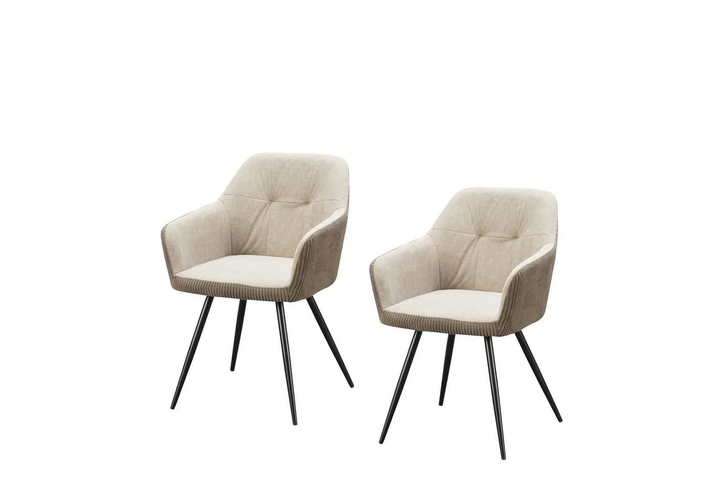 HTI-Living Esszimmerstuhl Joschka 2er Set Taupe Cord & Webstoff - Bild 2
