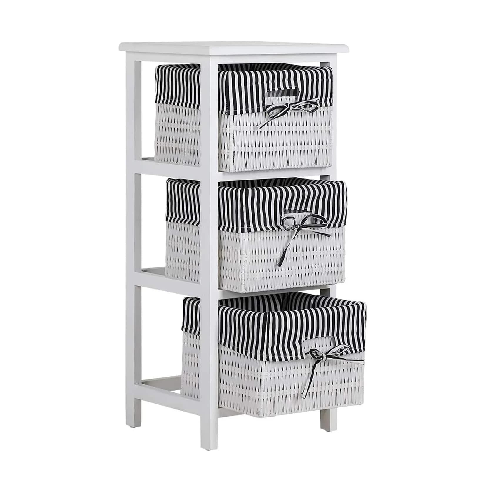 HTI-Living Badregal Mia mit 3 Körben Weiß Schwarz Landhausstil