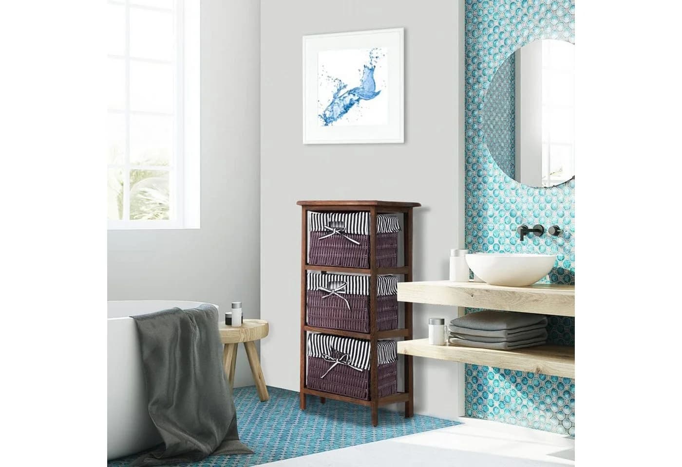 HTI-Living Badregal Mia 3 Körbe Braun Landhausstil - Bild 2