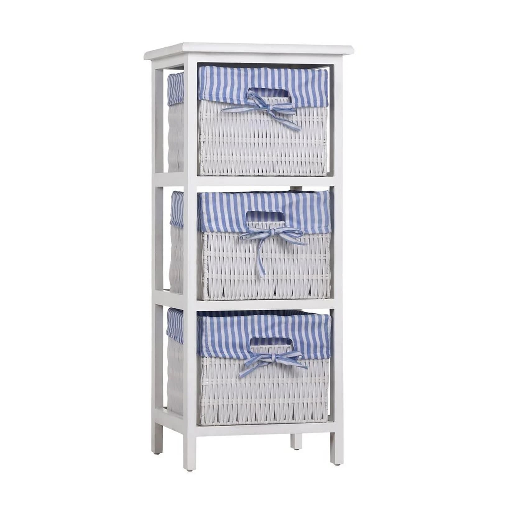 HTI-Living Badregal Mia 3 Körbe Weiß Blau Landhaus Stil