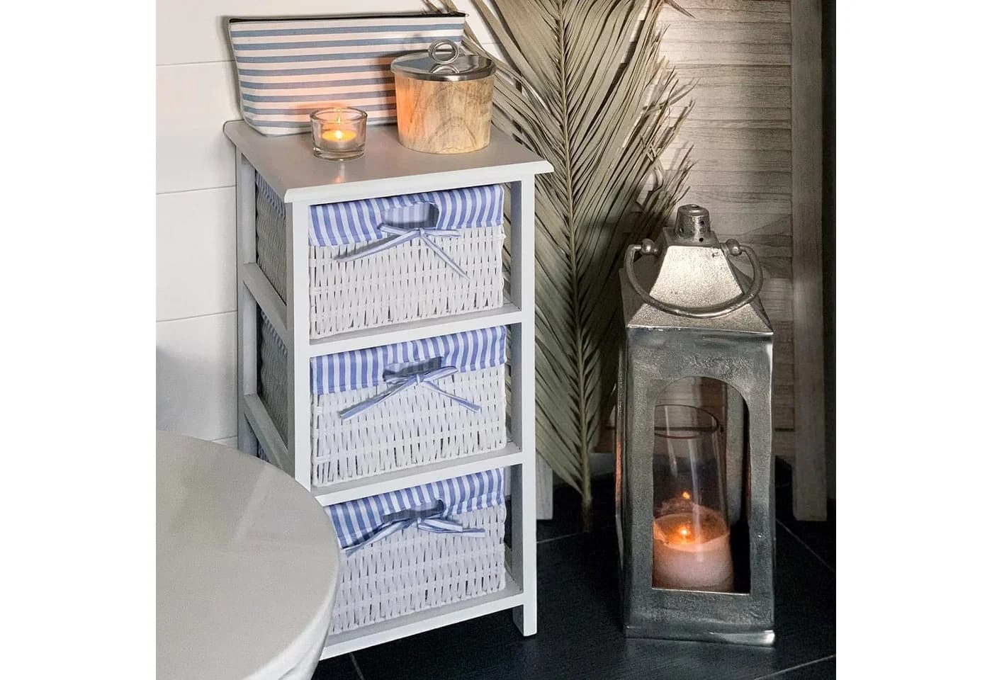 HTI-Living Badregal Mia 3 Körbe Weiß Blau Landhaus Stil - Bild 2