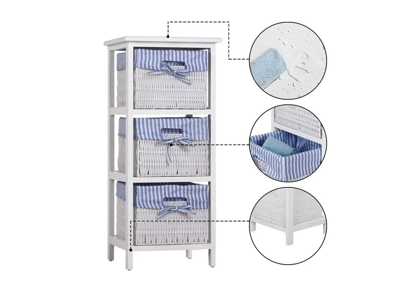 HTI-Living Badregal Mia 3 Körbe Weiß Blau Landhaus Stil - Bild 4