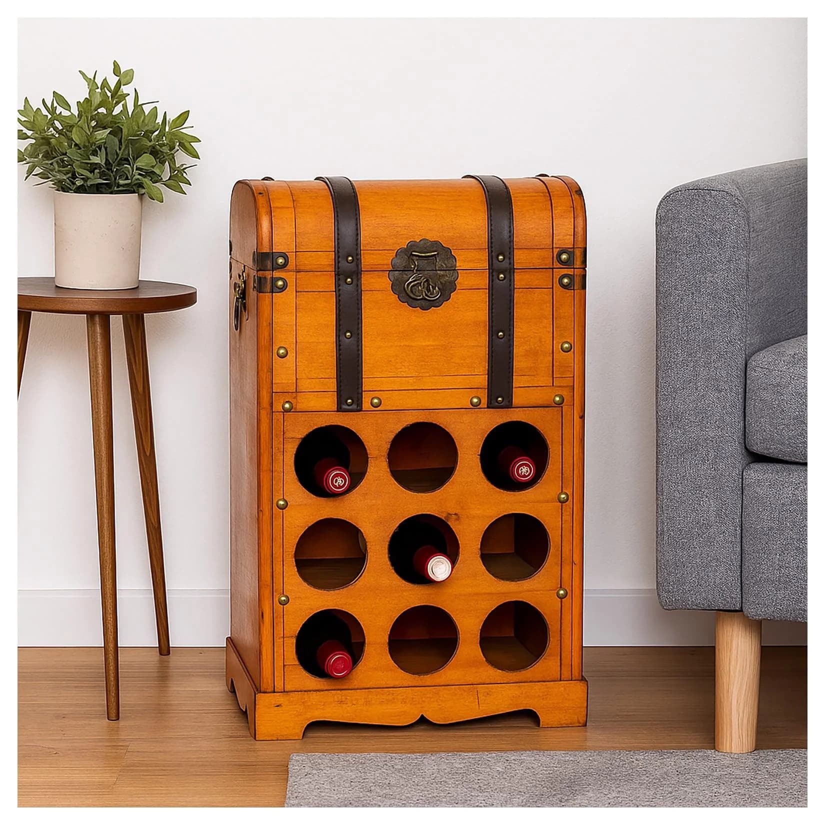 HTI-Living Weinbar Alistair Rustikal Rotbraun 9 Flaschen