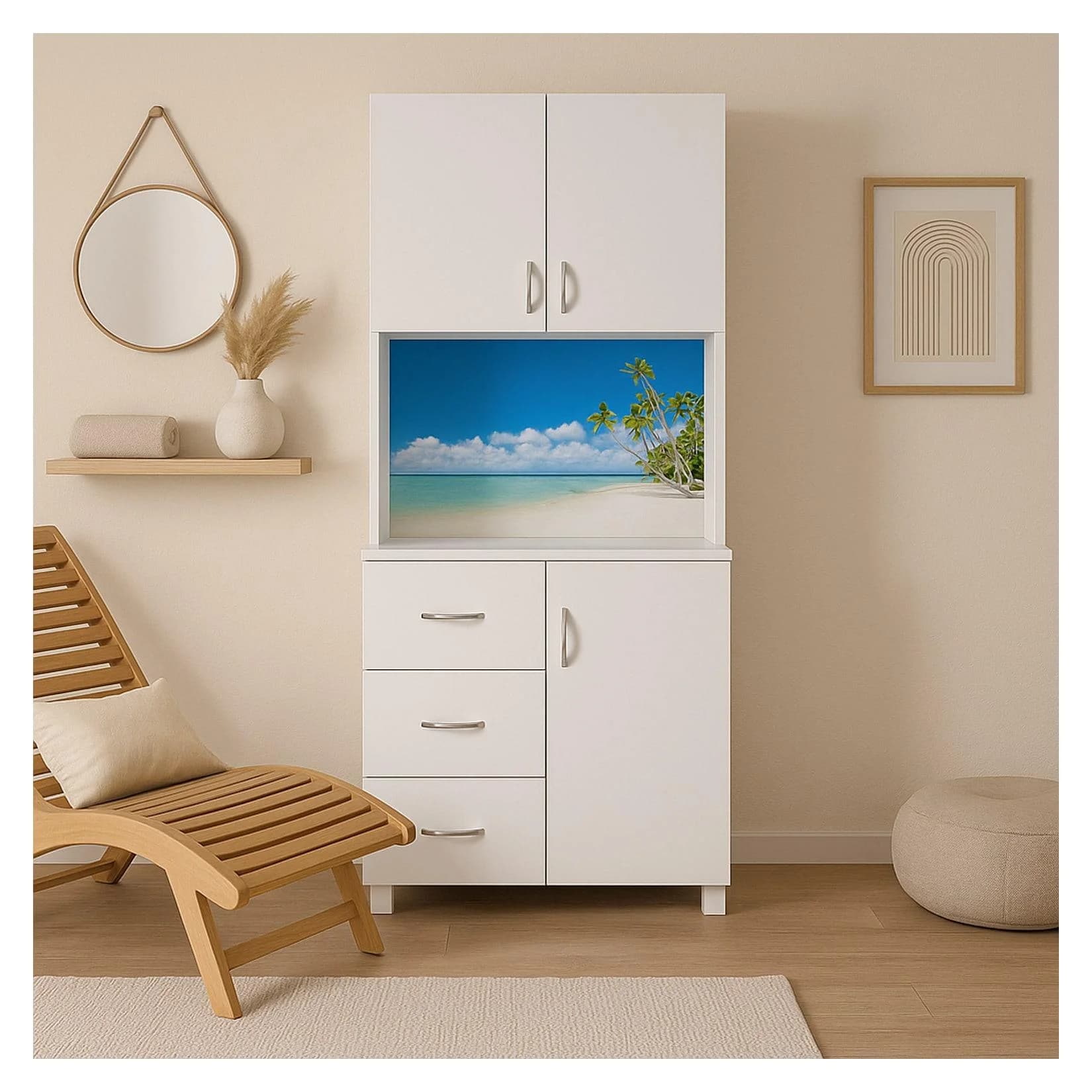 HTI-Living Mehrzweckschrank Palmen-Motiv 6 Regalfächer 3 Schubladen