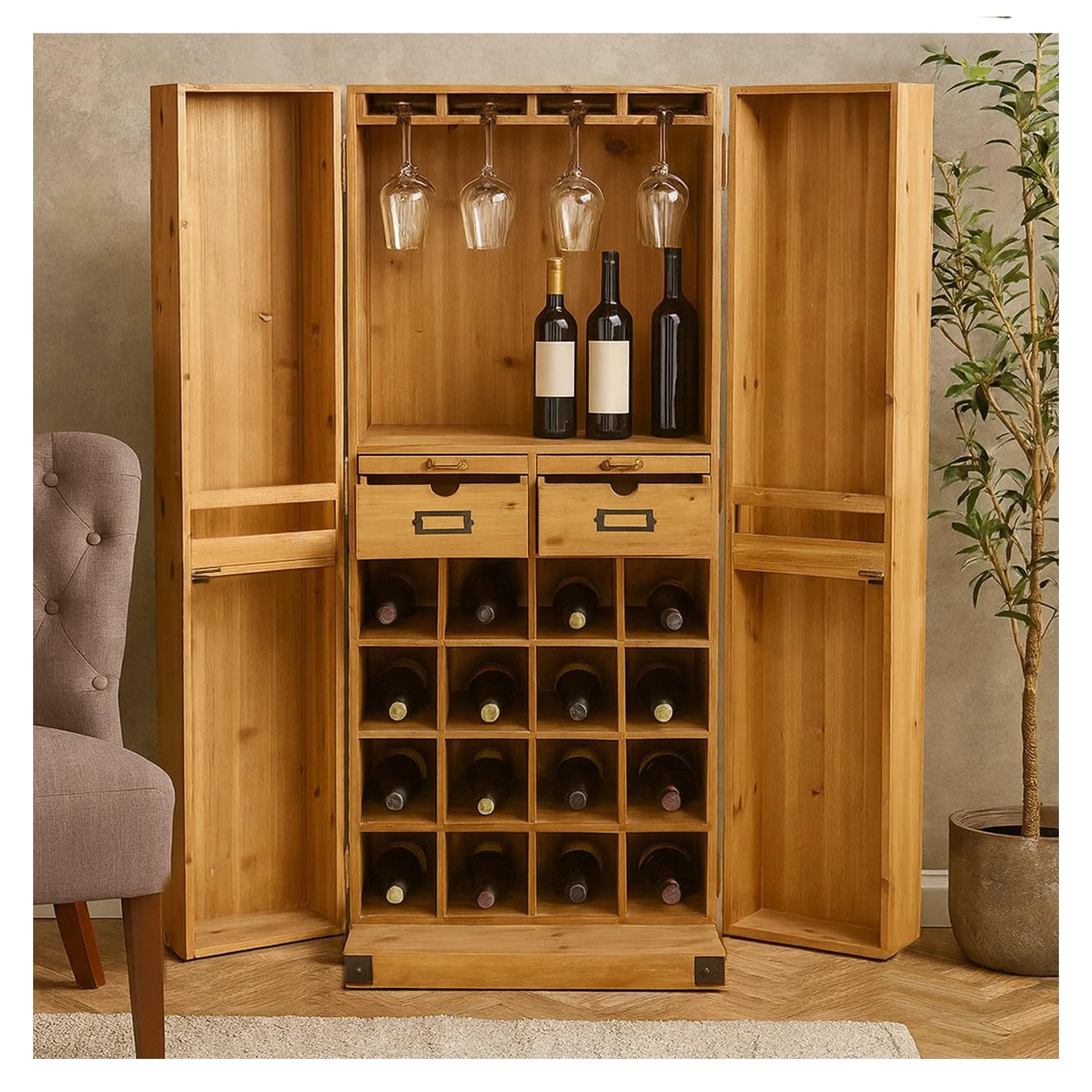 HTI-Living Weinregal Imelda für 16 Flaschen, Mid Century Stil
